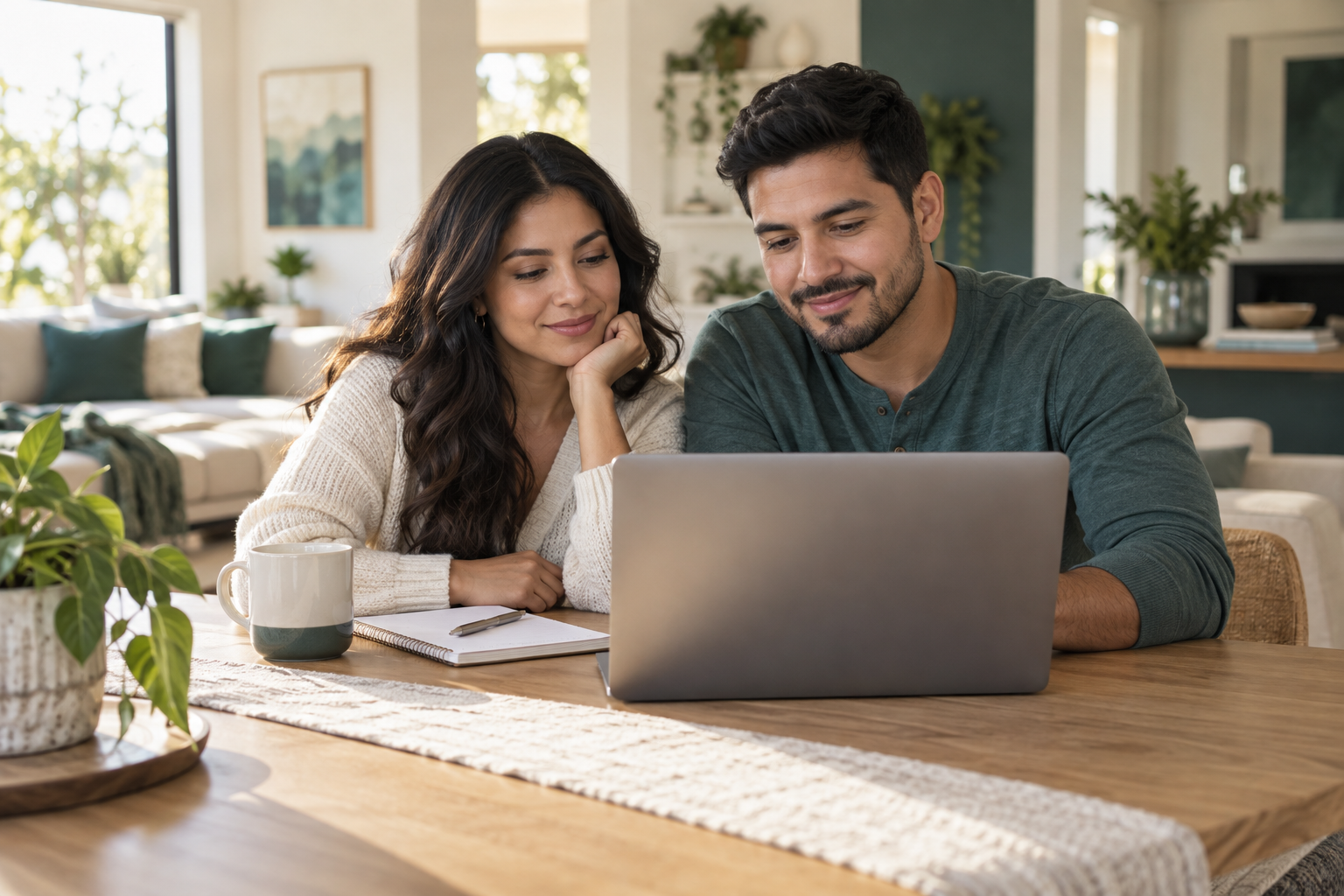 Couple planning their future at home; illustrative image