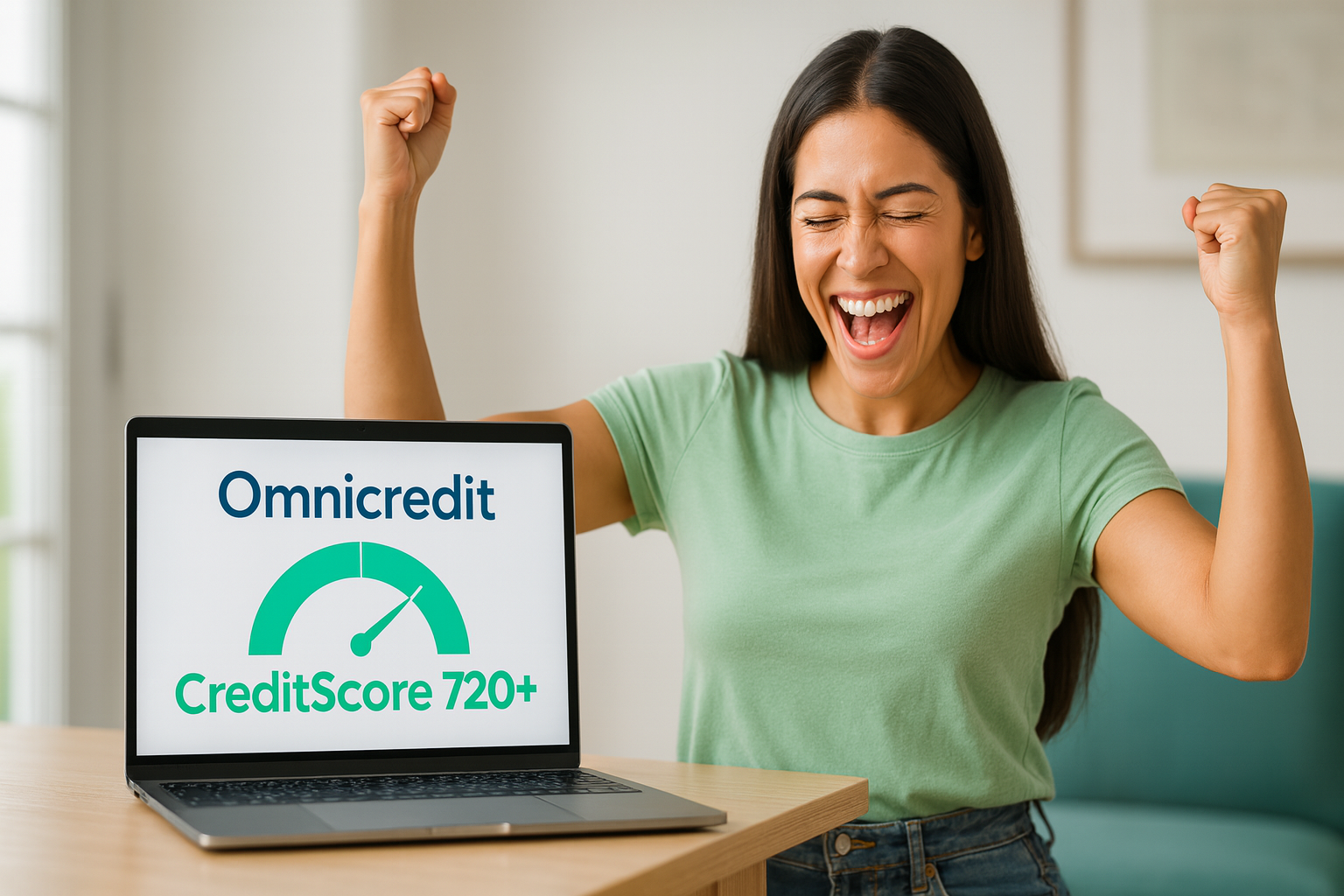 Cliente celebrando su nuevo puntaje 700+